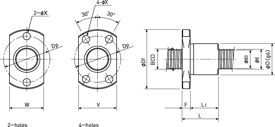 Ballscrew Single Nut with Flange Diagram 2