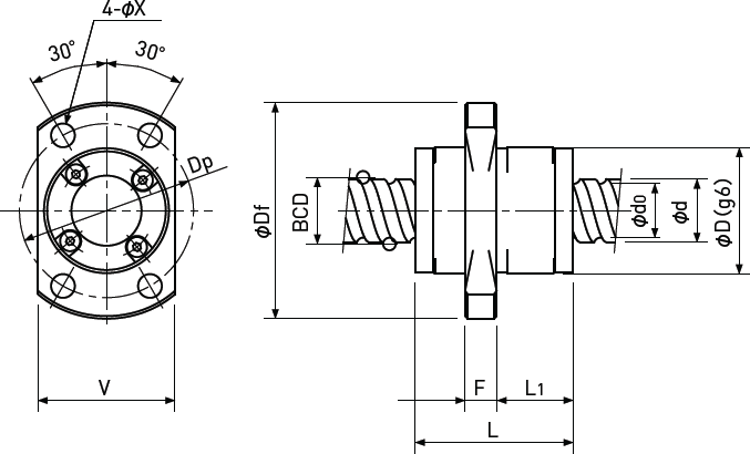 Ballscrew Single Nut with Flange Diagram 3