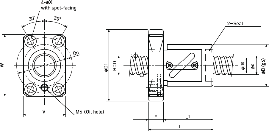 Ballscrew Single Nut with Flange Diagram 4