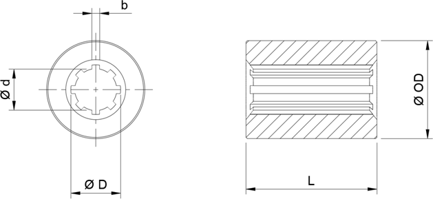 Round Steel Splined Sleeves SBB0 Diagram