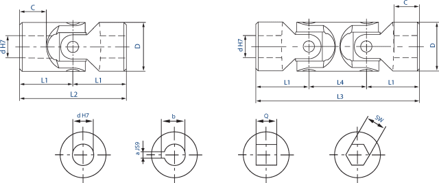 Universal joints with plain bearing diagram