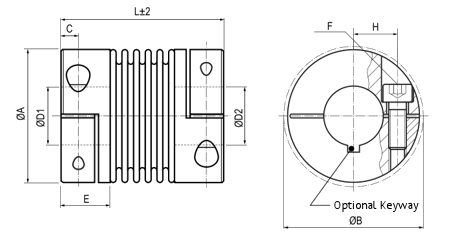 KB2 Miniature metal bellow coupling Diagram