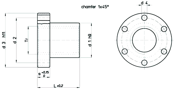 Flanged Bronze Nut Diagram