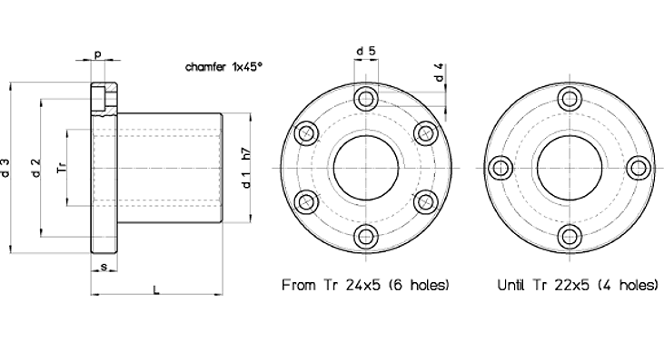 Flanged Bronze OFBN Nut Diagram