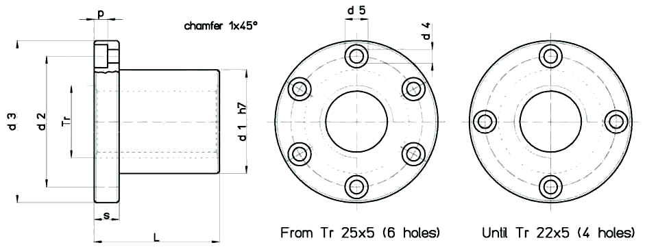 Flanged Bronze FBNNS Nut Diagram