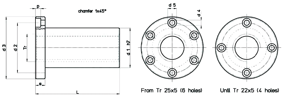 Flanged Bronze FBNNS Nut Diagram