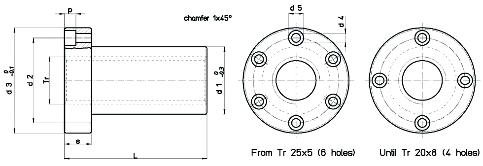 FPN Flanged Self-Lubricating Plastic Nut Diagram