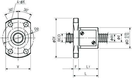 Ballscrew Single Nut with Flange Diagram 1