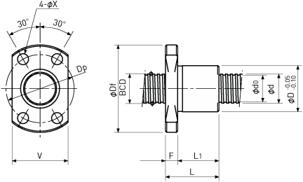 Ballscrew Single Nut with Flange Diagram 2