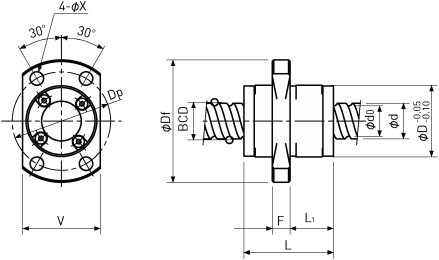 Ballscrew Single Nut with Flange Diagram 3