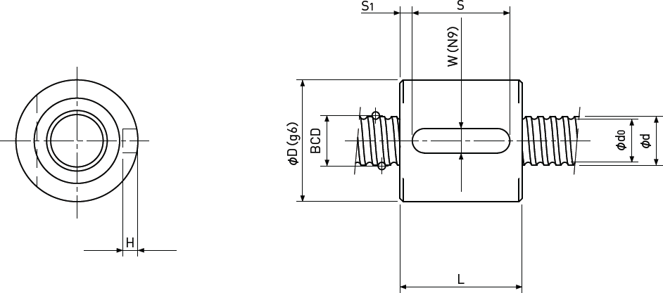 Ballscrew Sleeve type Single Nut Diagram 1