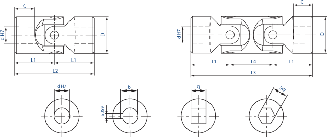 Universal joints with needle bearing diagram